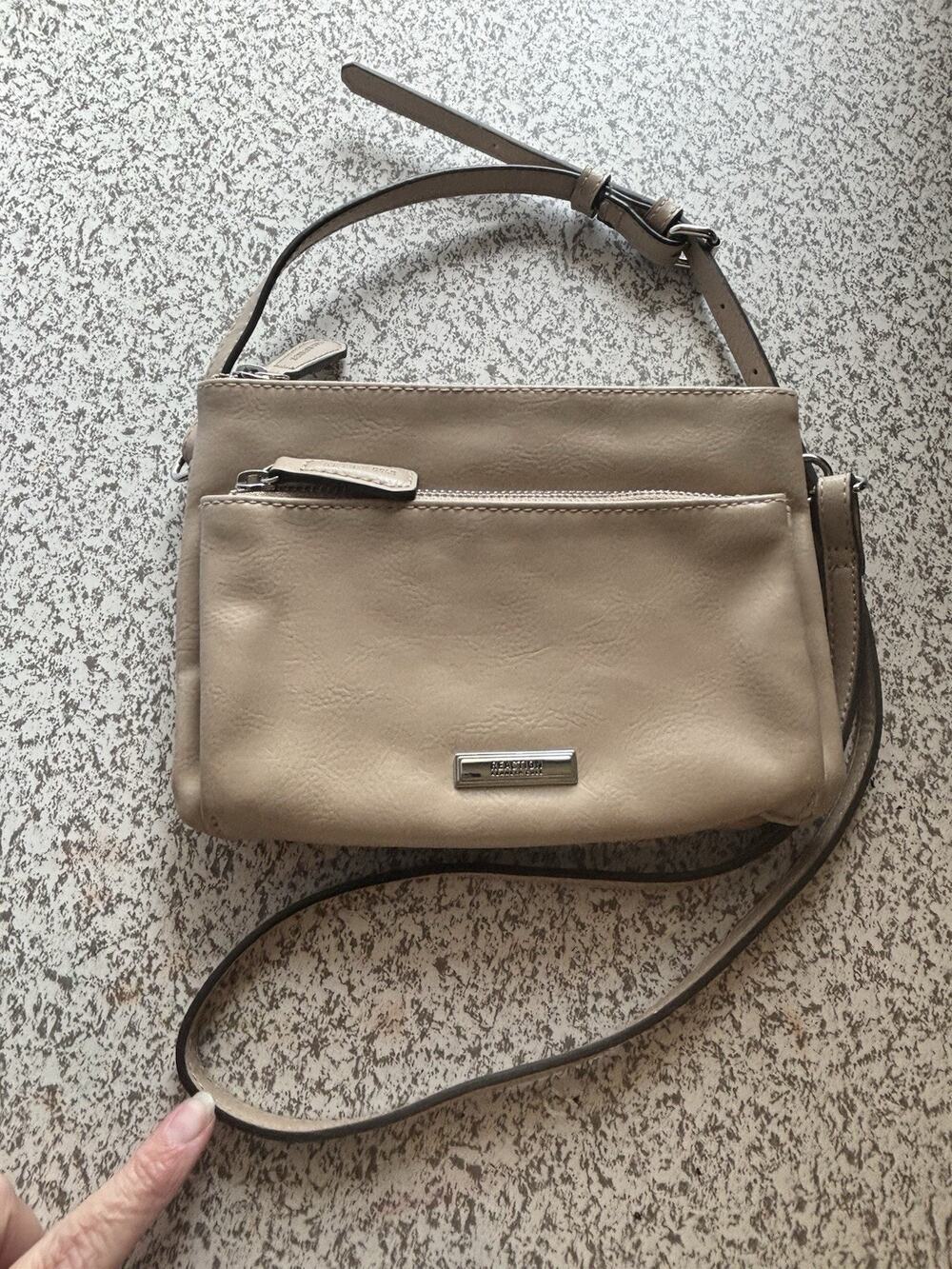 Kenneth Cole Reaction Beige Small Crossbody Bag Zip Top Adjustable Strap Pockets
